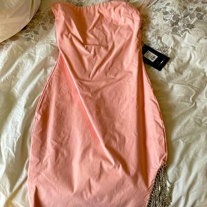 Pink mini dress with rhinestone opening